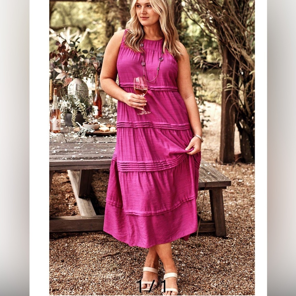J. Jill Pleated tiers maxi dress Raspberry Crush color Size Small